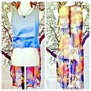 VINTAGE Womans BOHO TUNIC Crop Front HI/Low Back EUROPEAN Shirt Top size Small